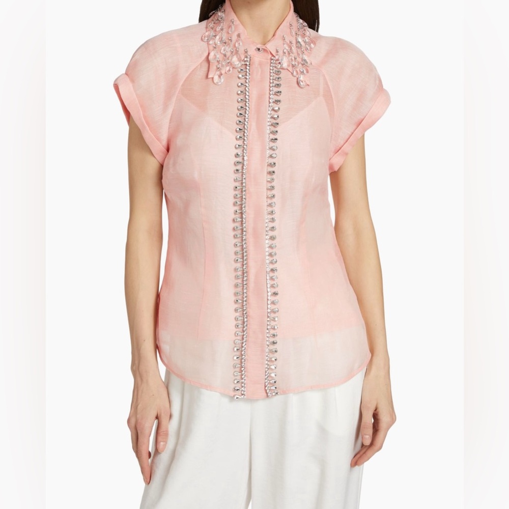 Zimmerman 🩷 Matchmaker Diamante Linen Blouse - Picture 2 of 12